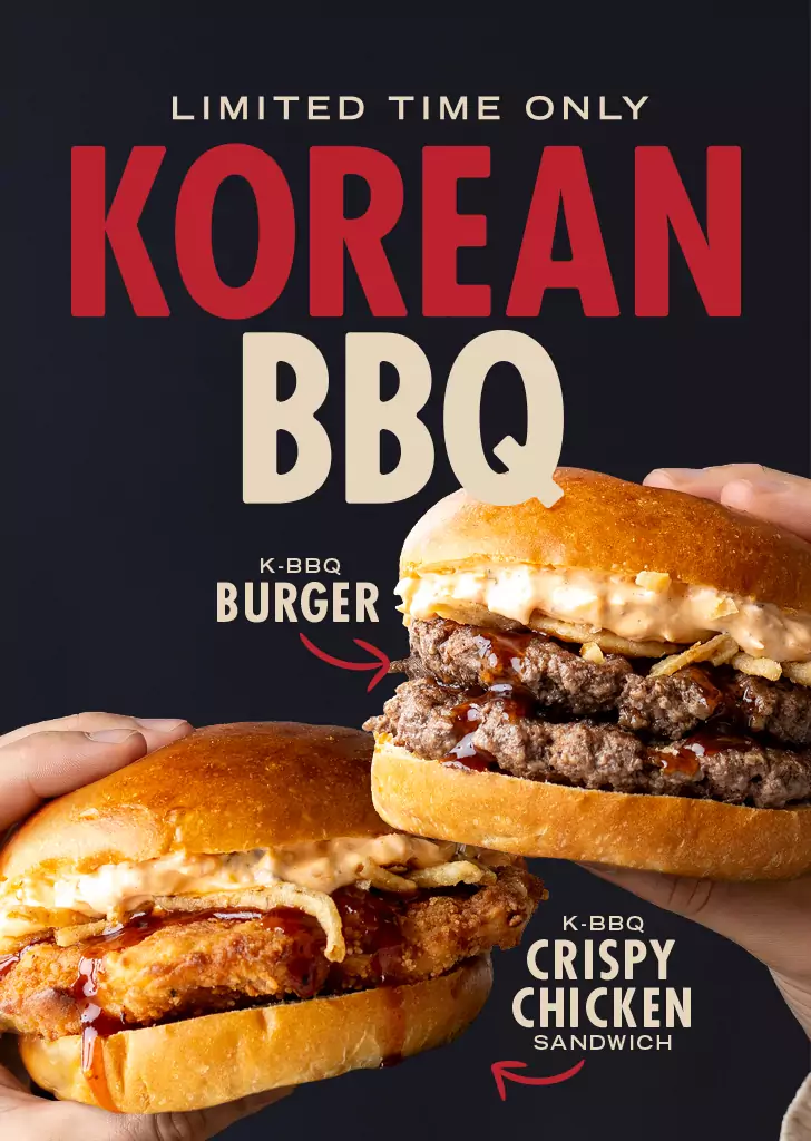 Korean BBQ Burger and Crispy Chicken Sandwich